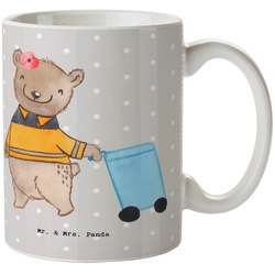 Mr. & Mrs. Panda Tasse Müllwerkerin mit Herz – Grau Pastell – Geschenk, Kaffeetasse, Teetass, Keramik grau
