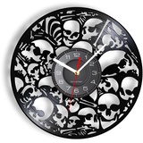 Vinyl-Wanduhr, Totenkopf-Form, Wanduhr mit LED-Nachtlichtfunktion, Wanduhr, Geschenk für personalisierte Wohnkultur (Schwarz)