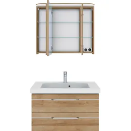 Saphir Badmöbel-Set »Balto Sprint 2-teilig, Mineralmarmor-Waschtisch mit LED-Spiegelschrank«, (2 St.), Badezimmer Set 92 cm breit, inkl. Türdämpfer, 3 Türen, 2 Schubladen, braun