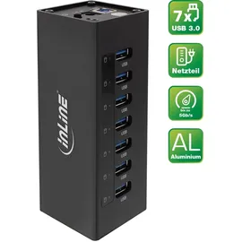 InLine USB 3.0 Hub, 7 Port, Aluminiumgehäuse, schwarz, mit 2,5A Netzteil