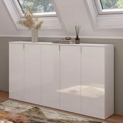 Sideboard Hochglanz Weiß 152 cm breit vielen Einlegeböden (dreiteilig)