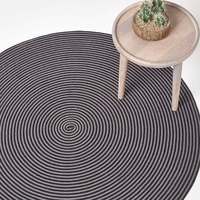 Homescapes runder Teppich, handgeflochtener Baumwollteppich 200 cm im Vintage-Look mit Spiralemuster, grau und schwarz, Flachgewebe-Teppich für Wohnzimmer, Schlafzimmer, Küche oder Flur
