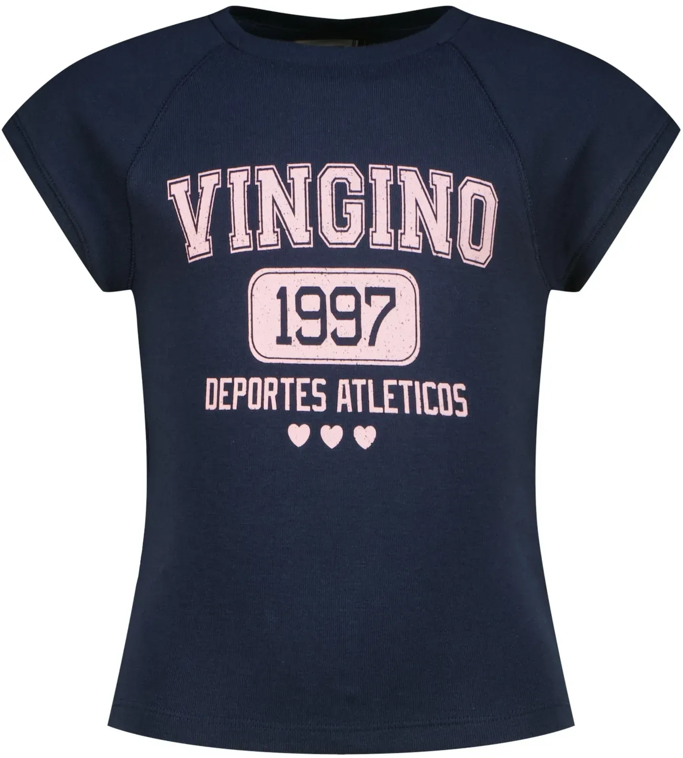 T-Shirt VINGINO, Mädchen, Gr. 140, dunkelblau, Single Jersey, Obermaterial: 100% Baumwolle, bedruckt, normal hüftbedeckend, Rundhals, Shirts T-Shirt, mit Logo-Print, für Girls