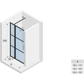 Riho Grid Pendeltür mit Festteil für Duschfläche 120cm - schwarz