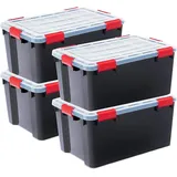 Iris Ohyama Luftdichte Kunststoff-Aufbewahrungsboxen mit Deckels, 50L, 4er-Set, Schwarz, Hermetischer wasserdichter Verschluss, Robuste
