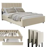 Juskys Samt Polsterbett Soria & Beige