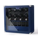 XTELARY Uhrenbeweger,Blau Leder Abschließbarer Uhrenbeweger für 8 mit 6 Speicherplätzen,Aufbewahrungsschublade, 4 Rotationsmodi,Weißes Licht Superleiser Motor und Federuhrkissen für Herren und Damen