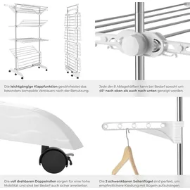 Tectake tectake® Turmwäscheständer Odelia klappbar, 6 drehbare Doppelrollen mit Feststellbremsen