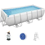 Bestway Power Steel Frame Pool-Set mit Sandfilteranlage 404 x 201 x 100 cm, lichtgrau, eckig