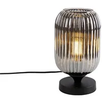 QAZQA Art Deco Tischlampe schwarz mit Rauchglas - Banci