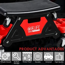CCLIFE Werkstatthocker Werkstatt Rollsitz, Garagenhocker mit Ablagen, über eine abnehmbare Sitzfläche, Die Räder können fixiert werden