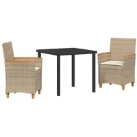 VidaXL 3-teiliges Garten Esstisch Set mit Kissen Beige Poly