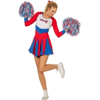 Horror-Shop Rot-blaues Cheerleader Damen Kostüm für Fasching & Garde 36