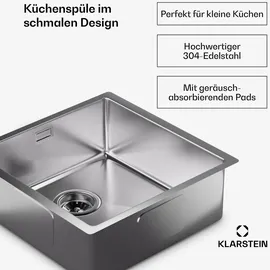 Klarstein Küchenspüle – Edelstahlspüle, Kratzfest & Hitzebeständig, Einfache Montage mit Einbausatz & Abflussrohr, Überlauf, Quadratische Fo...