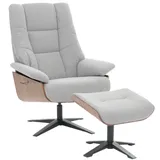 MCA Furniture MCA Relaxsessel + Hocker HWC-N57, Fernsehsessel Liegesessel, Bouclé Stoff Holz ~ grau