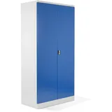 Schrank & Stuhl XXL Werkzeugschrank – Werkstattschrank mit 4 höhenverstellbaren Fachböden, Stahlschrank für Werkzeuge, 195 x 92 x 60 cm (H x B x T), Weiß/Blau