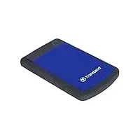 Transcend TS1TSJ25H3B 1TB portable Festplatte (HDD) in grau/blau mit Backup-Funktion (Datensicherung per Knopfdruck) und Schutzhülle, stoßfest, robust Plug und Play