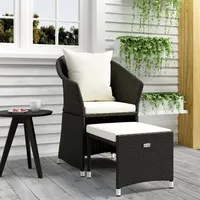 Ankonbej 2-tlg. Garten-Lounge-Set mit Kissen Schwarz Poly Rattan - Schwarz/Weiß