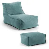 mokebo Sitzsack mit Hocker für Kinder und Erwachsene Der Sundowner Bean Bag mit EPS-Perlen Füllung Relaxliege für Drinnen in Petrol