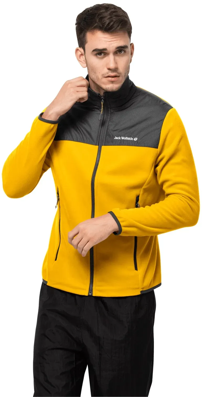 Jack Wolfskin Fleecejacke DNA Block Fleece - warm, an den Schultern winddicht, wasserabweisend - gelb Herren