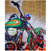 Mendler Ölgemälde Motorrad, 100% handgemaltes Wandbild Gemälde XL, 100x80cm