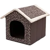 millybo Hundehöhle Hundebett Hundehaus Hundehütte R1-R6 (R2 (44 x 38 cm), braun mit Muster (Knochen))