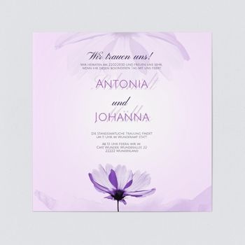 Einladungskarten Hochzeit gleichgeschlechtlich (5 Karten) selbst gestalten, Zarte Blume in Lila - Violett