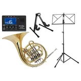 Classic Cantabile WH-701L Kinder B-Waldhorn Set (B-Stimmung, ideal für 9-14 Jährige, Mundrohr: Goldmessing, inkl. Leichtkoffer, Notenständer, Stimmgerät/Metronom & Waldhornständer)