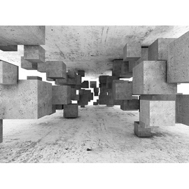 living walls Fototapete Designwalls Concrete Tetris grau weiß 3,50 m x 2,55 m