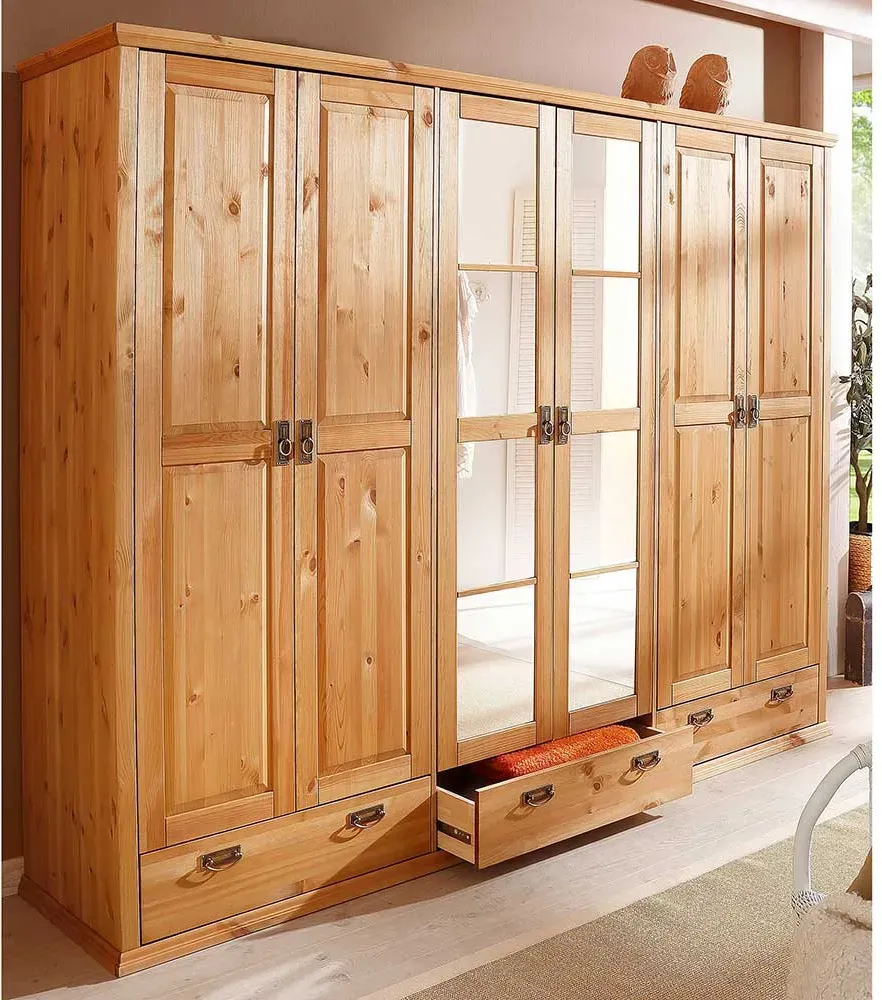 Großer Kleiderschrank mit Spiegeltüren Kiefer Massivholz