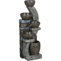 Outsunny - Gartenbrunnen, Solar Springbrunnen, Zierbrunnen mit LED-Beleuchtung, 5 Stufen, Wasserbrunnen für Garten, Terrasse, Kunstharz, 37 x 35 x