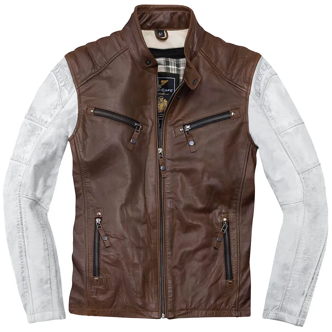 Black-Cafe London Firenze Lederjacke, weiss-braun, Größe 52 für Männer