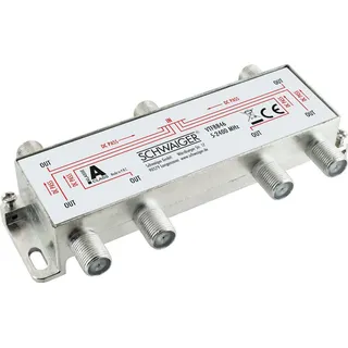 Schwaiger SAT-Verteiler VTF8846 241 (verteilt ein Signal auf sechs Teilnehmer), für Kabel-, Antennen- und Satellitenanlagen blau|silberfarben