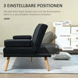 Homcom Schlafsofa, 3-Sitzer Sofa, Schlafcouch mit Klappbarem Tisch, Becherhalter, Bettsofa mit Leinenoptik, Couch Gästebet für Wohnzimmer, Grau