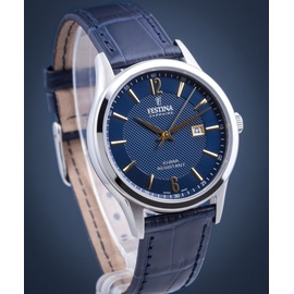 Festina Uhr Für Herren F20007/3 Swiss Made Silber Edelstahl Case BlauLeder Band