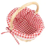 YARNOW Handgewebter Weidenkorb Aufbewahrungskorb mit Rotem Leinen Innenfutter Picknickkorb Größe S für Obst Gemüse Brot Präsentation