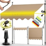 tillvex Klemmmarkise 350 cm Taupe mit Solar LED mit Handkurbel Balkon | Balkonmarkise ohne Bohren | Markise UV-beständig & höhenverstellbar | Son... - Taupe