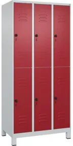 C+P Doppelstock-Spind Classic PLUS, Füße, 3 Abteile, 1950x900x500mm, 7035/3003