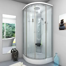 SeniorBad D10-20T0 Komplettdusche mit Schiebetür 100 x 100 cm Weiß Sicherheitsglas D10-20T0