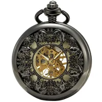 SEWOR Japan Koi Siehe durch mechanische Hand Wind Taschenuhr Lucky Geschenk ... (Black)