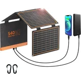 Tragbares Solarladegerät 40W, FlexSolar Solarpanel mit USB C und USB A Ausgänge, Tragbar Faltbar ETFE Monokristalline Module IP 67 Wasserdicht für Laptops Tablets Camping und Familie