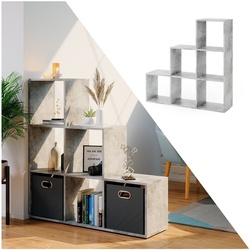 VICCO Treppenregal 6 Fächer Grau Beton - Raumteiler Stufe Bücherregal Aktenregal