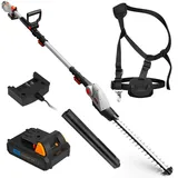 VonHaus 20V Teleskop-Heckenschere Inkl. Akku, 45 cm Doppelmessern, 135° Verstellbar