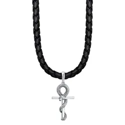 KUZZOI Herren Kreuz Schlange Leder Oxidiert 925 Silber Ketten  