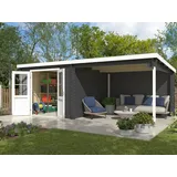 Gartenhaus Gerätehaus Garten Schuppen Holz carbongrau Anbaudach Pultdach