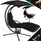Kesser KESSER® Schwebeliege mit Sonnenschirm, Hängeliege Sonnenliege H200, L194, B100 cm, Relaxliege, Schaukelliege Hängematte bis 120 kg belastbar , Schaukelliege, Auflagen - Nackenkissen