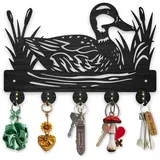 MAYJOYDIY Holz Wildenten Schilf Schlüsselhalter Entenfluss Kleiderhaken Wandmontage 30×20cm Dekoratives Geschenk Schwarzer Schlüsselhalter Organizer 5 Haken Aus Legierung Für Bauernhof Küche Büro