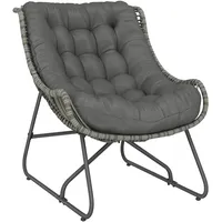 Rattansessel Mit Kissen Bänder, Gepolsterter Outdoor Sessel Aus Polyrattan, Korbsessel Bis 120kg