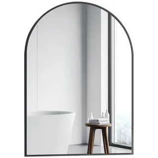 goezes Wandspiegel 50 x 70 cm Halbrund Schwarz Spiegel, 80x50cm Wandspiegel mit Schwarz Rahmen Halbrund Badspiegel Schminkspiegel, ideal für Badezimmer, Waschraum, Schlafzimmer, Wohnzimmer