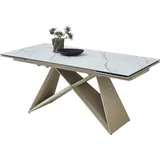 Kulissen-Esstisch >Jamiro< ausziehbar bis 260cm, weiß, beige - 180/260x76x90 (BxHxT) - Weiß/Beige